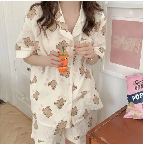 Bear Print Short-sleeved Pajamas Set