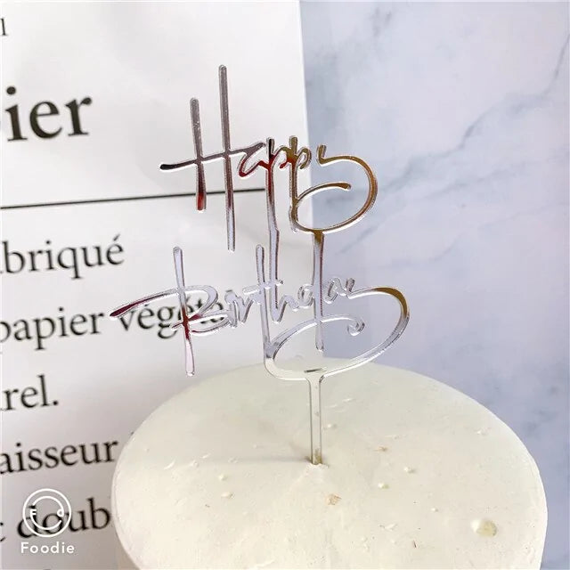 Golden "Happy Birthday" Acrylic Cake Topper