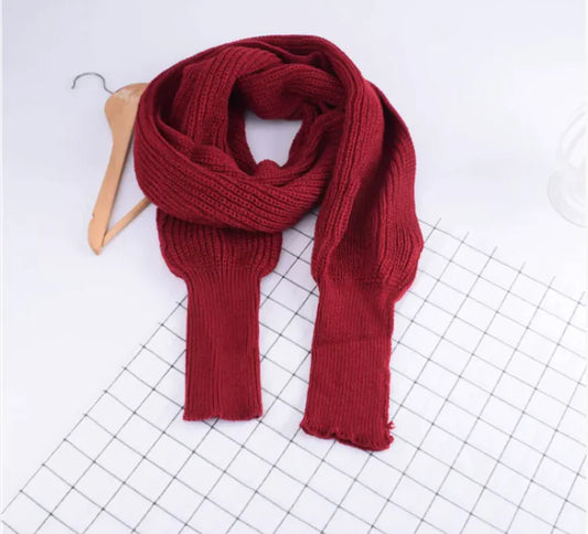 Cozy Knit Wool Scarf Shawl with Sleeves