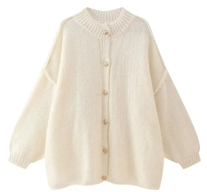 French Fashion Loose Round Neck Cardigan Sweater