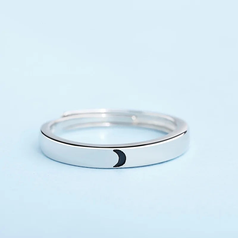 Minimalist Silver Sun Moon Adjustable Ring - Couple Engagement Jewelry