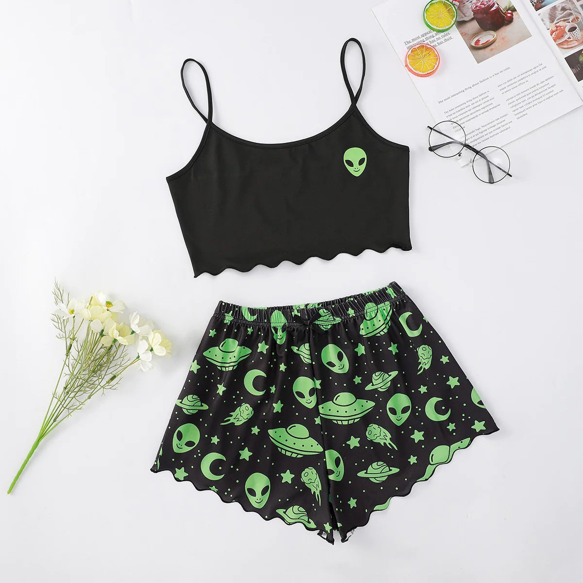 Women's Halloween Polyester Two-Piece Pajama Set