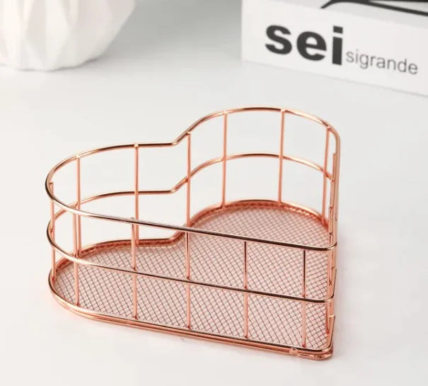 Iron Storage Basket Desktop Heart-shaped Rose Gold Finishing Creative