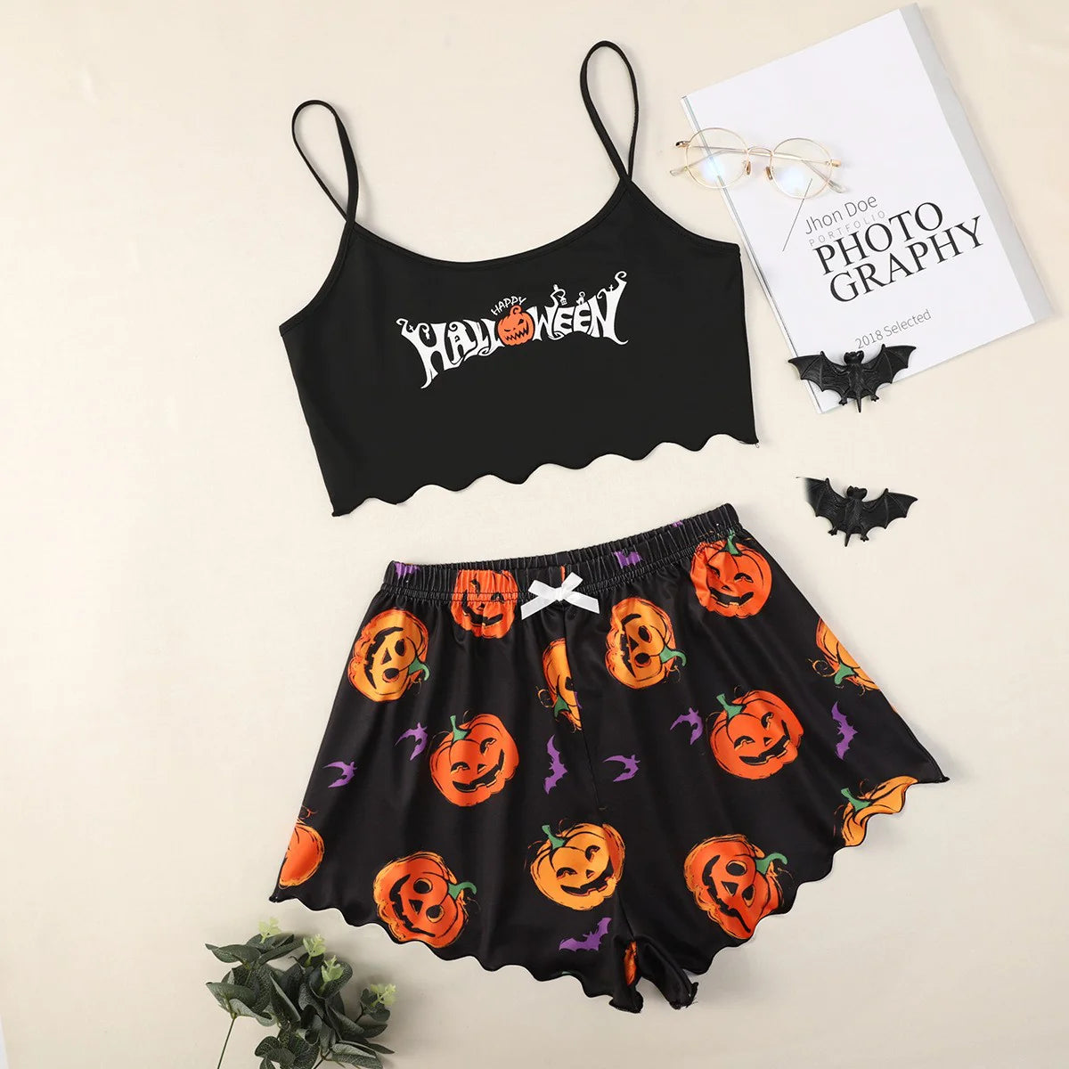 Women's Halloween Polyester Two-Piece Pajama Set