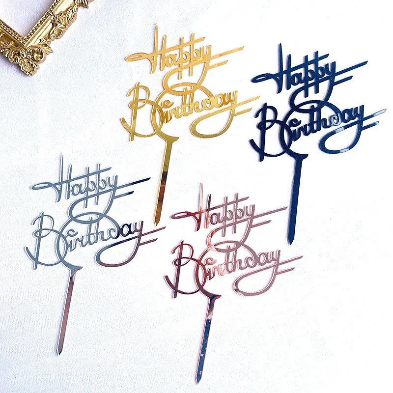 Golden "Happy Birthday" Acrylic Cake Topper