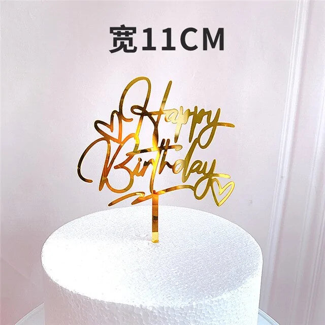 Golden "Happy Birthday" Acrylic Cake Topper